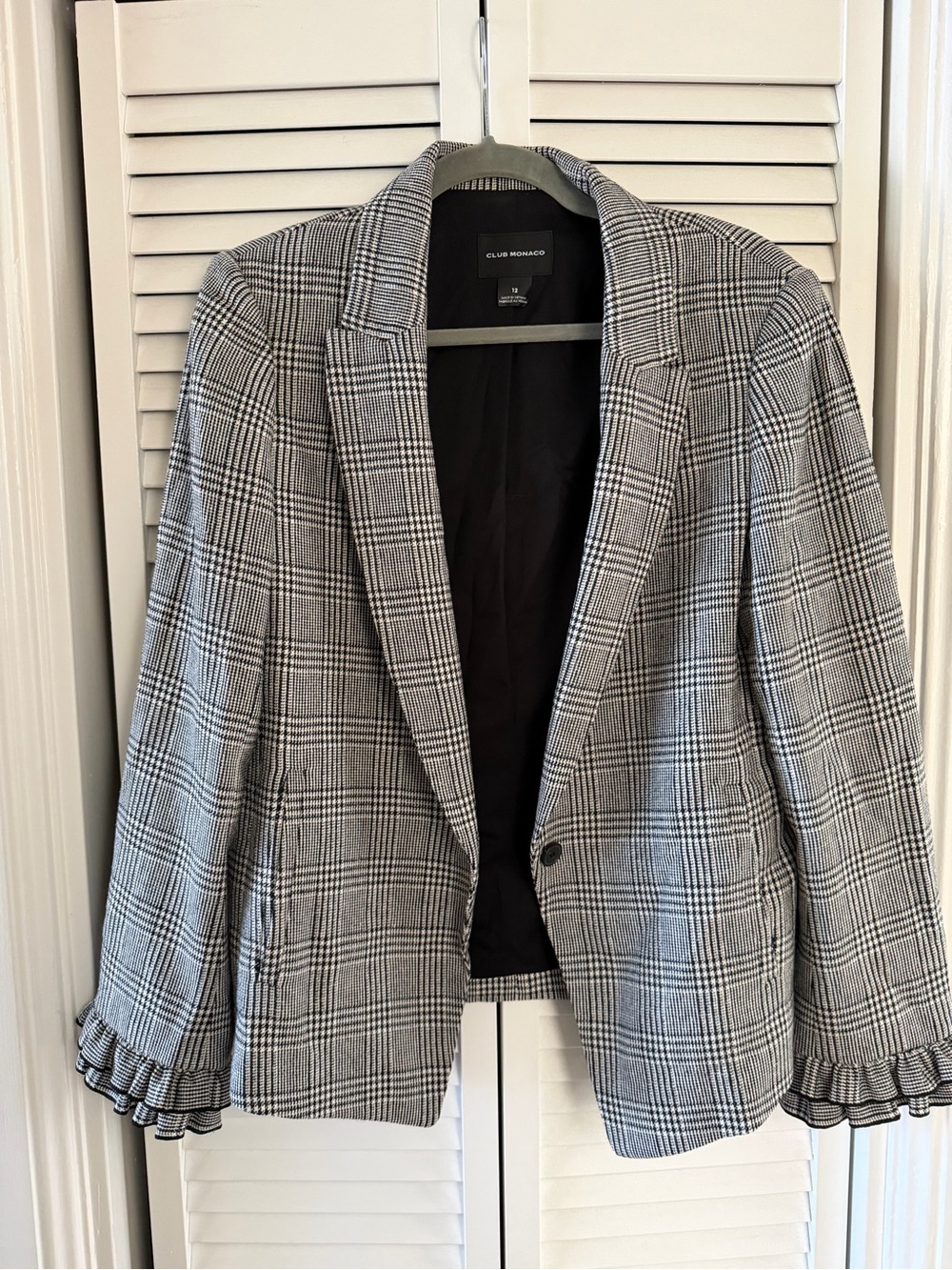 Club Monaco Black & Gray Plaid Women's Blazer